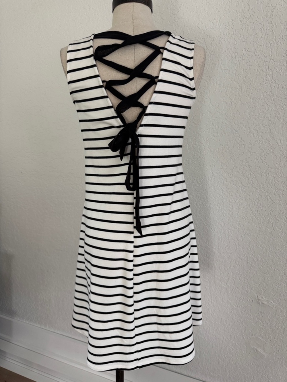 Striped Black and White Kids Dress - Picture 2 of 12